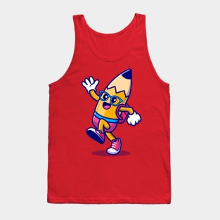 Cute Pencil Waving Hand Cartoon Tank Top